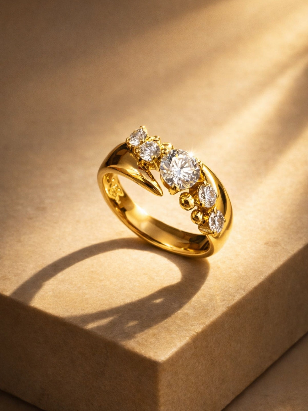 Diagonal Solitaire CZ Ring – 22K Gold Plated Statement Ring