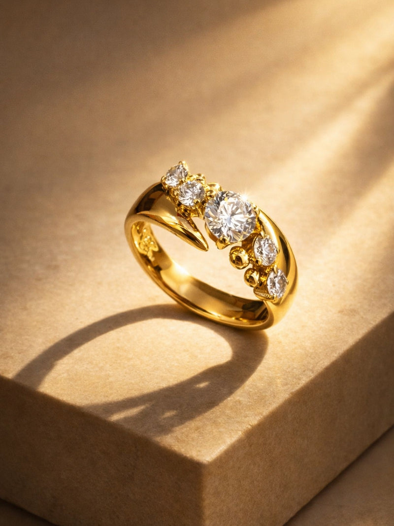 Diagonal Solitaire CZ Ring – 22K Gold Plated Statement Ring