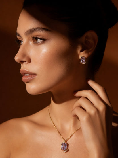 Amelie Amethyst Crystal Pendant Set — 18K Gold Plated