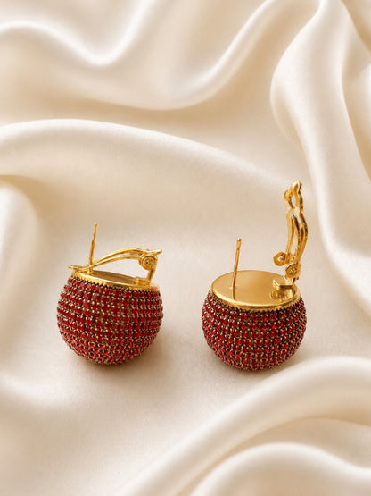 Red CZ Dome Stud Earrings – Gold Plated Statement Party Wear