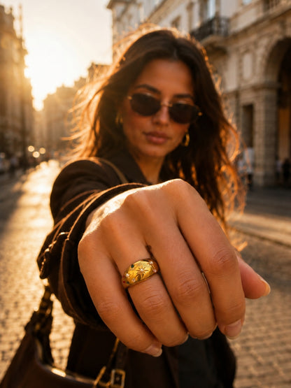 Celestial Multi-Stone Pearl Adjustable Ring in 18K Gold Plating