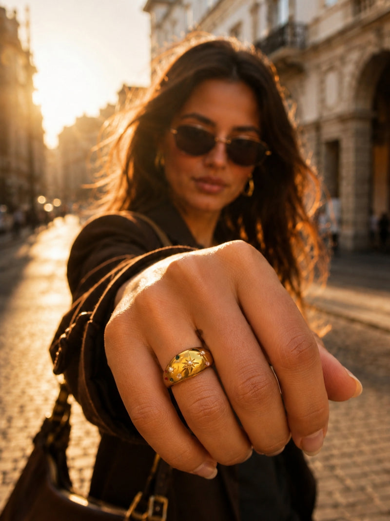 Celestial Multi-Stone Pearl Adjustable Ring in 18K Gold Plating