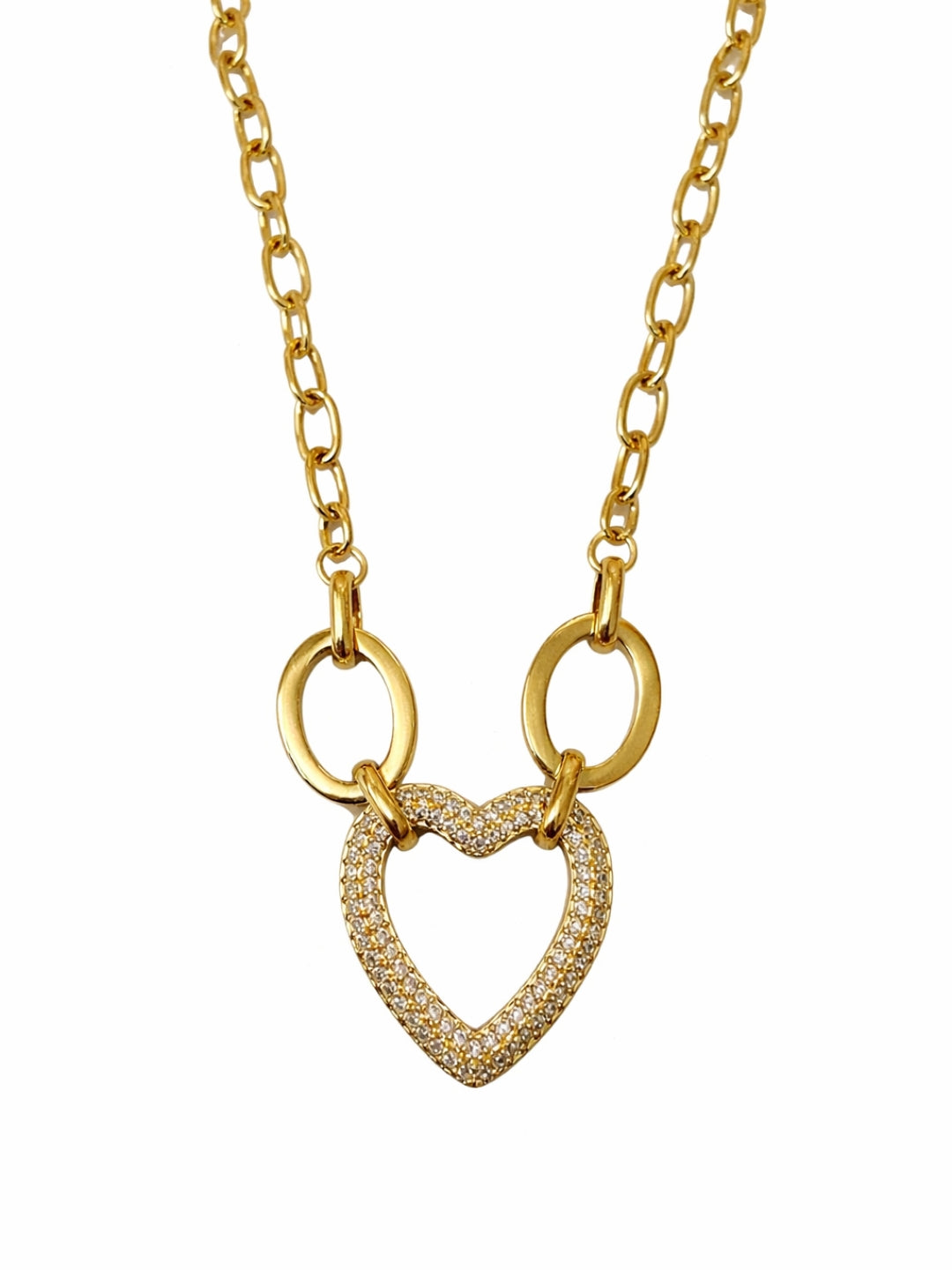 Heart Statement Linked Chain Necklace – 18K Gold Plated