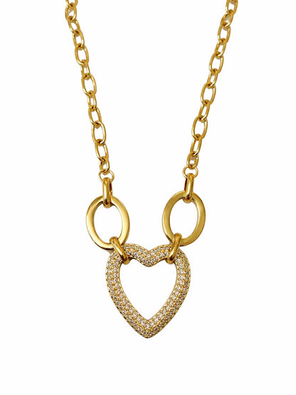 Heart Statement Linked Chain Necklace – 18K Gold Plated