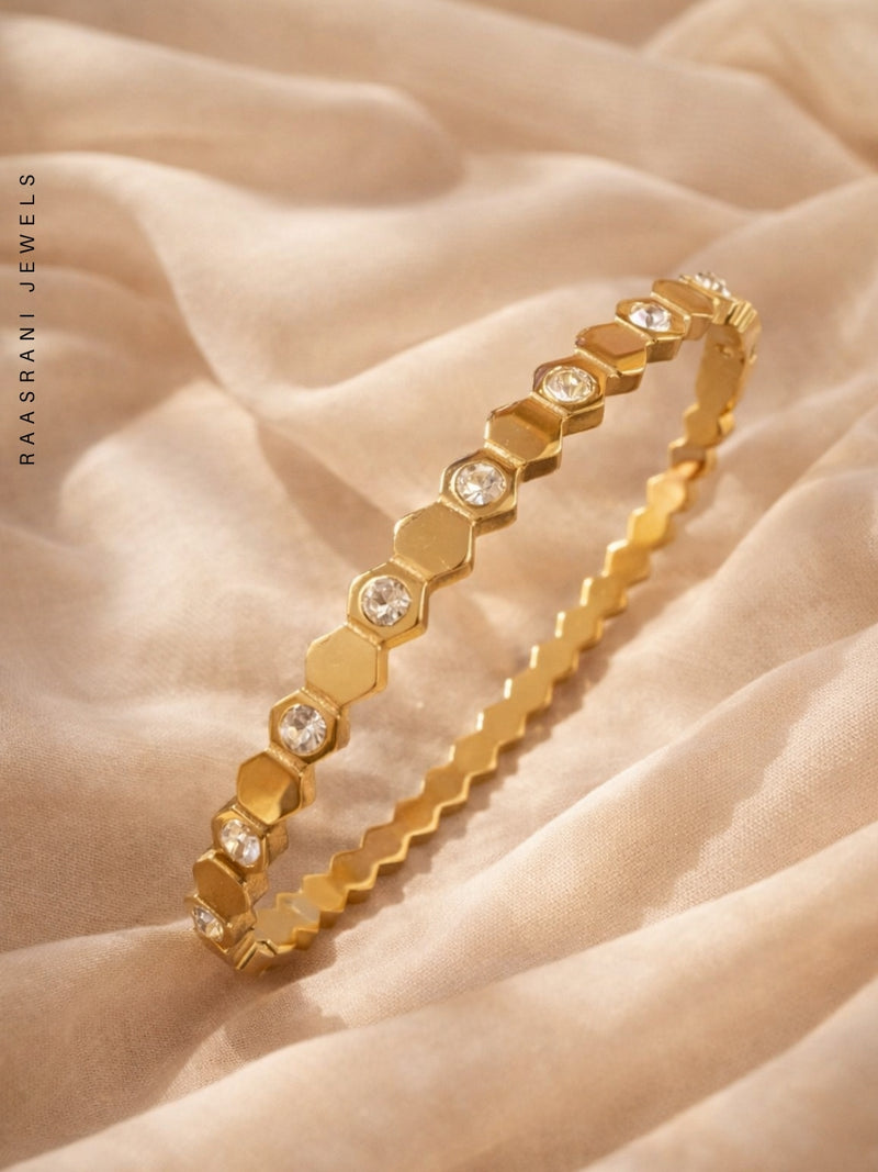 Bamboo Bangle & Hex Crystal Bracelet Duo – 18kt Gold Plated Stainless Steel Combo Set