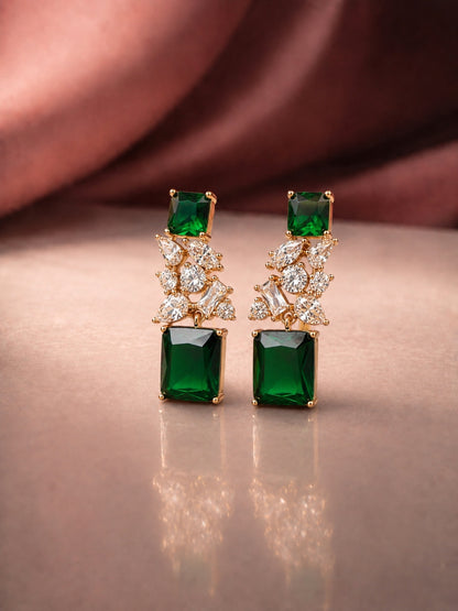 Emerald CZ Drop Earrings in 18K Rose Gold | Anti Tarnish Jewelry