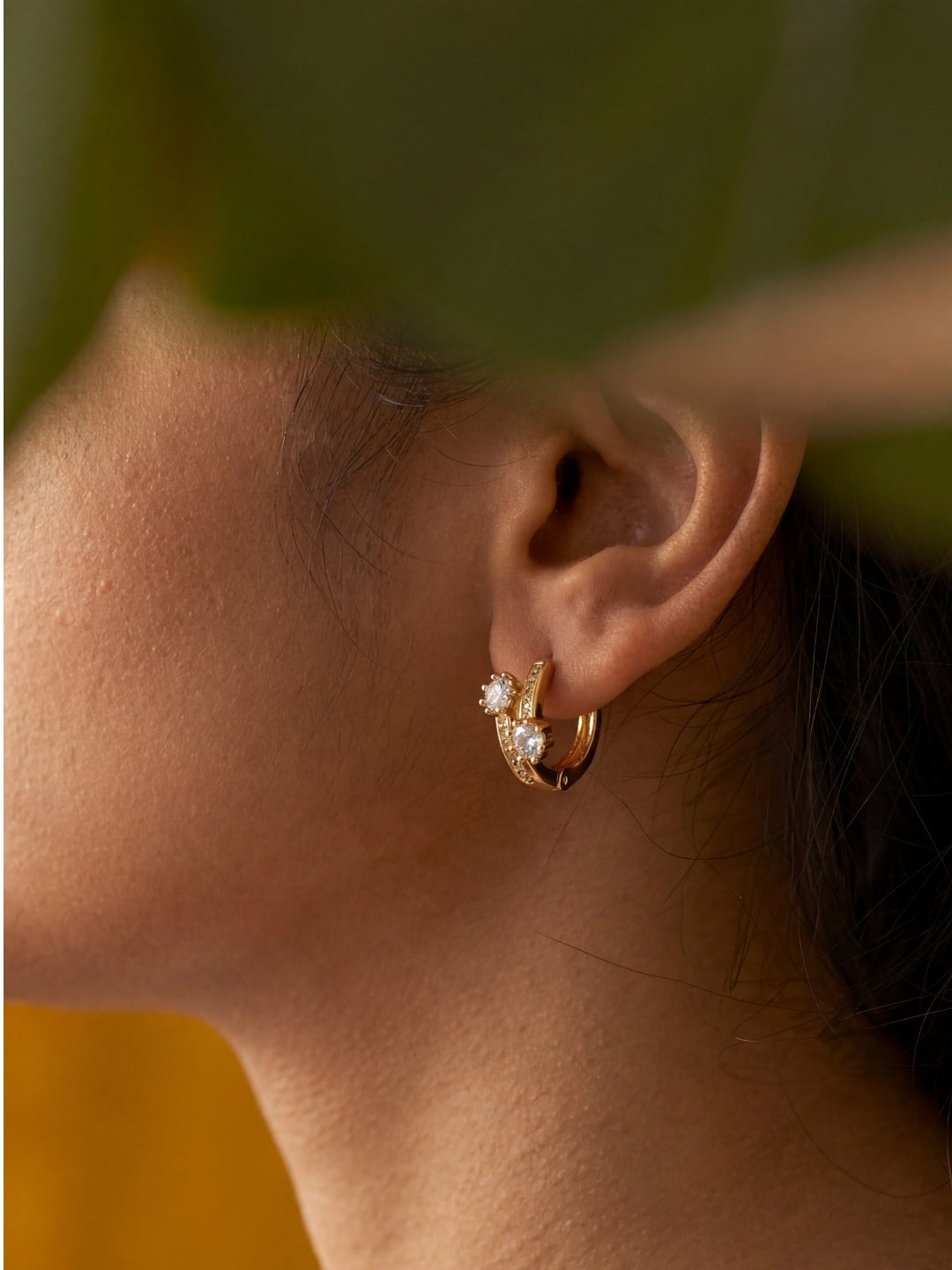 Dual Solitaire CZ Close Hoops – 18K Rose Gold