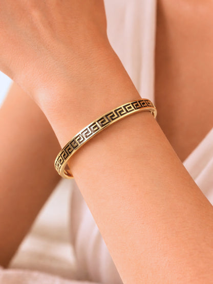 Black Engraved Swastik Gold Cuff Bracelet | Anti Tarnish Stainless Steel