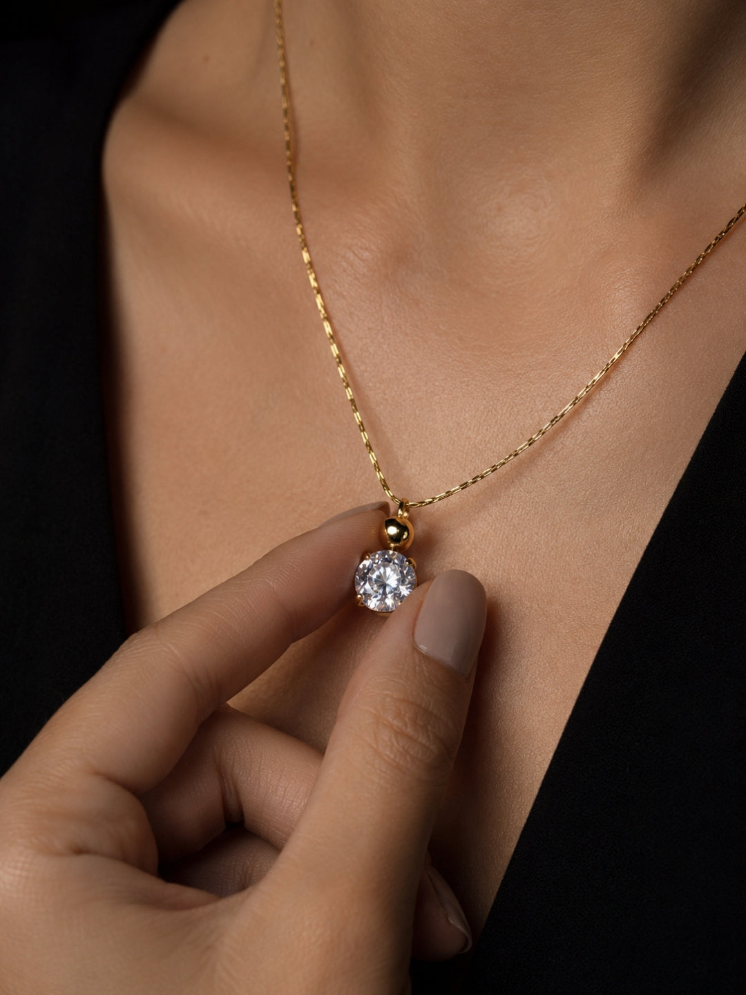 18K Gold Single Solitaire CZ Necklace for Women | Anti Tarnish