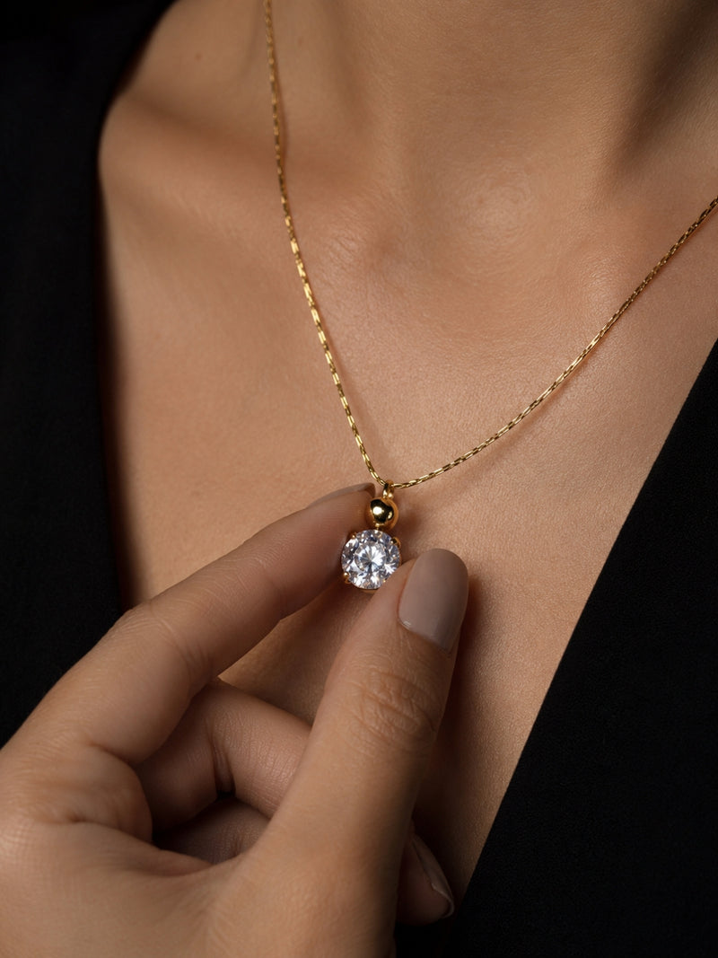 18K Gold Single Solitaire CZ Necklace for Women | Anti Tarnish