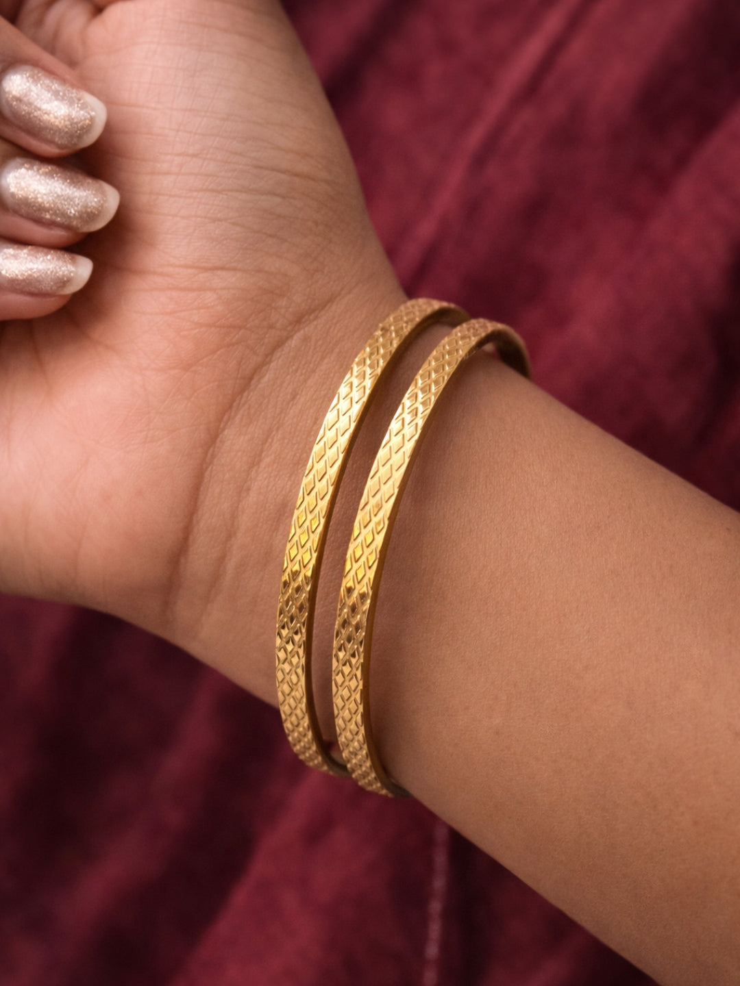 Barfi Textured Gold Bangles – 18K Gold Plated Stackable Pair