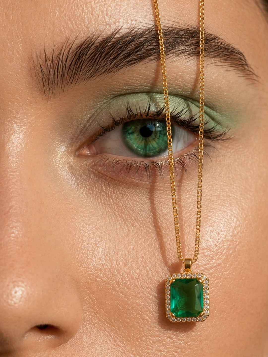 Verdena Green Halo Necklace & Earring Set, 18K Gold-Plated