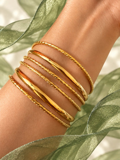 18K Gold Plated Textured & Smooth Stackable Bangles for Women