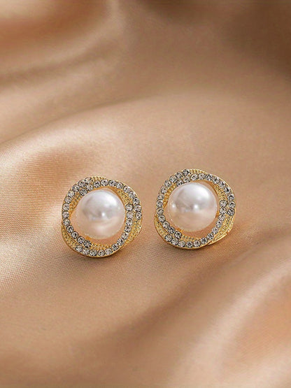 Pearl CZ Stud Earrings for Women | Gold Plated