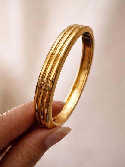 Triple Line Plain Gold Cuff Bracelet | Everyday Stackable Bangle