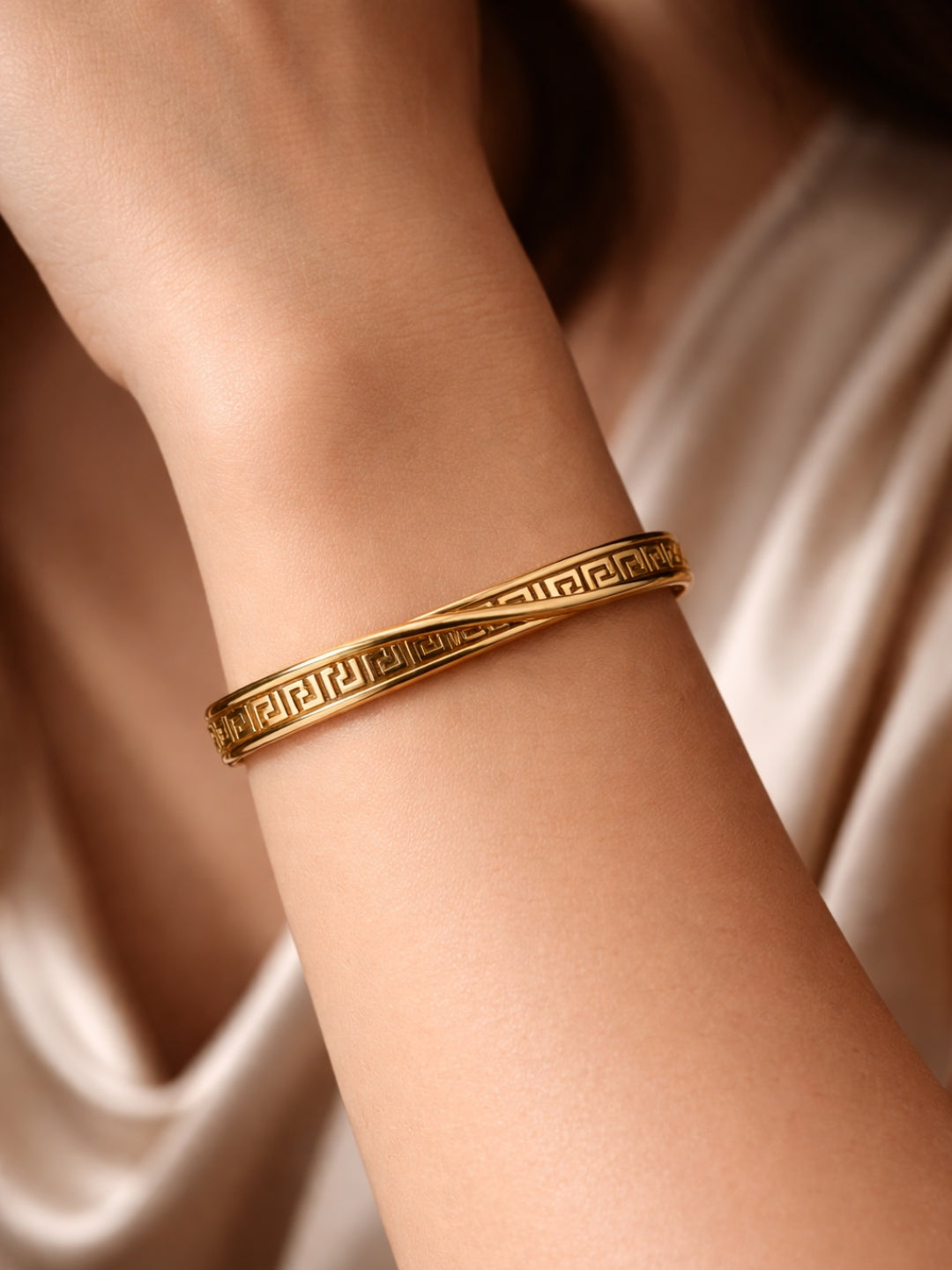 Double Line Swastik Gold Cuff Bracelet – Anti Tarnish Stainless Steel