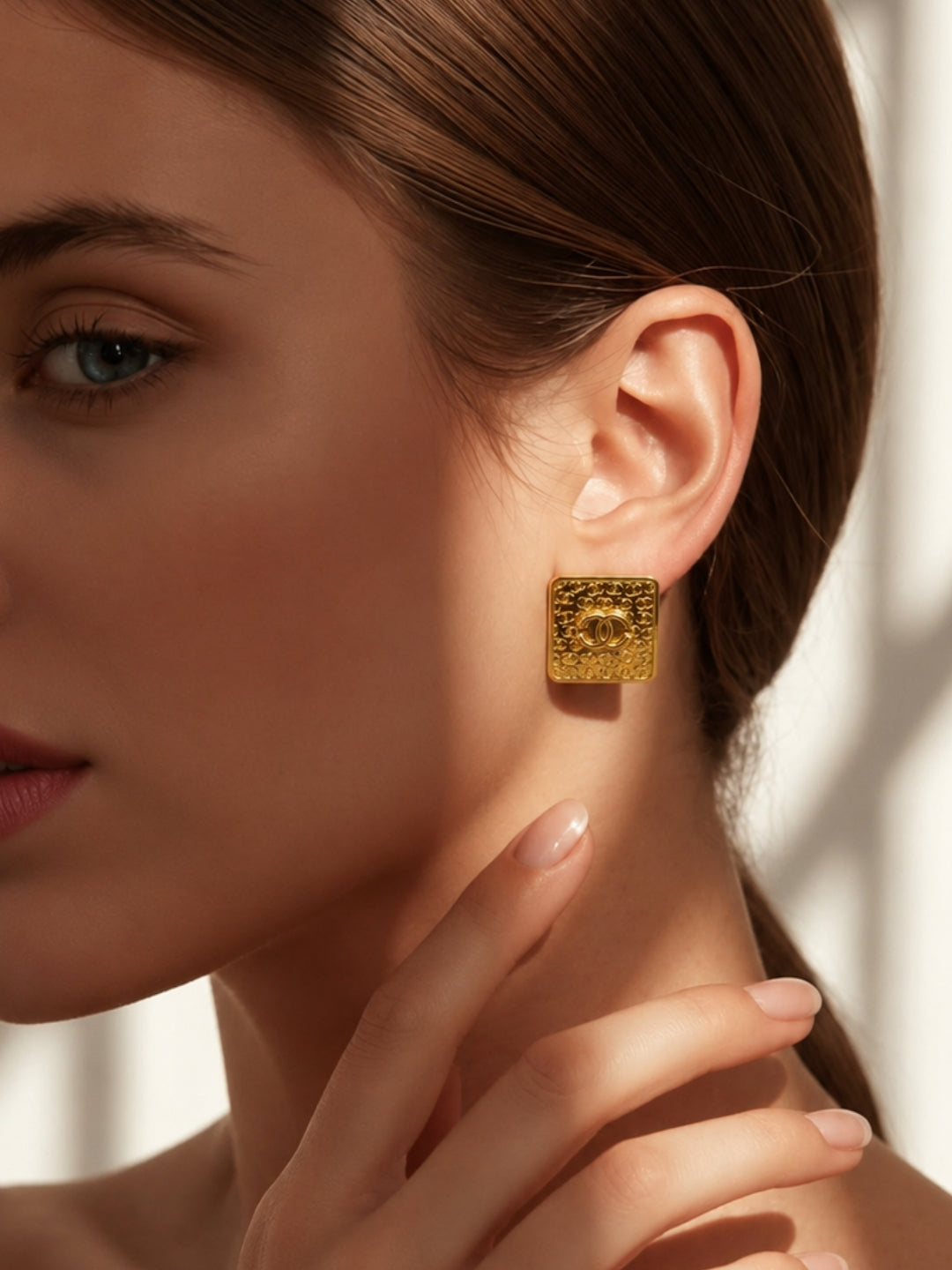 Golden Monogram Rectangle Statement Stud Earrings