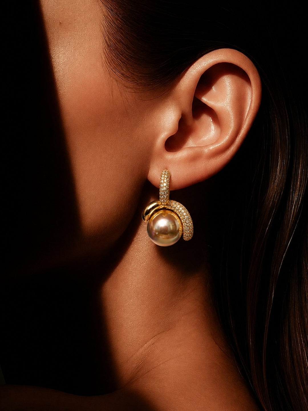 Infinity Knot Pearl Hoop Earrings, 18K Gold-Plated - Brown