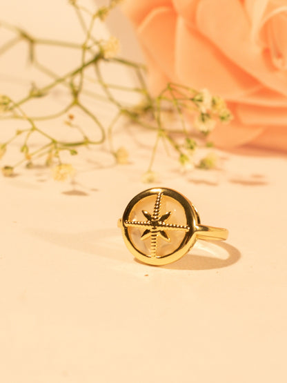 Adjustable MOP Star Ring in 14K Gold Plated Stainless Steel