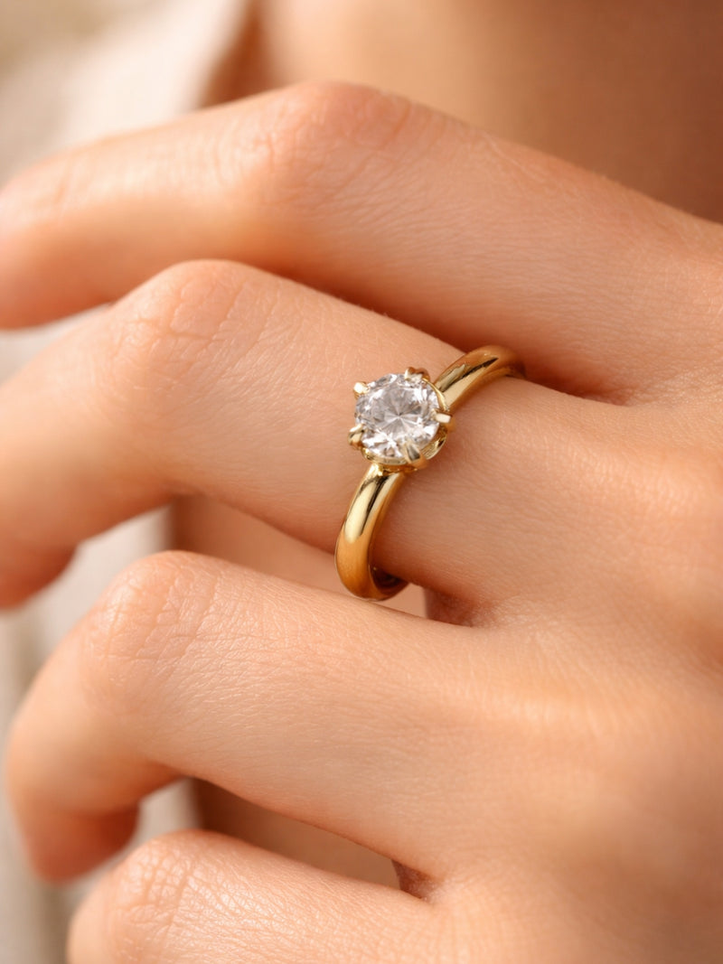 Big Stone Solitaire Ring – 18K Gold CZ Statement Ring