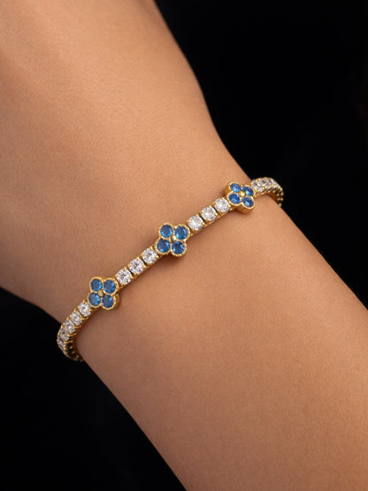 Blue & Gold Clover CZ Tennis Bracelet | Anti-Tarnish & Water Resistant