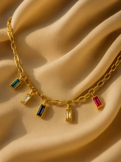 Multicolor Studded Charms Necklace – 18K Gold Plated CZ Charm Chain