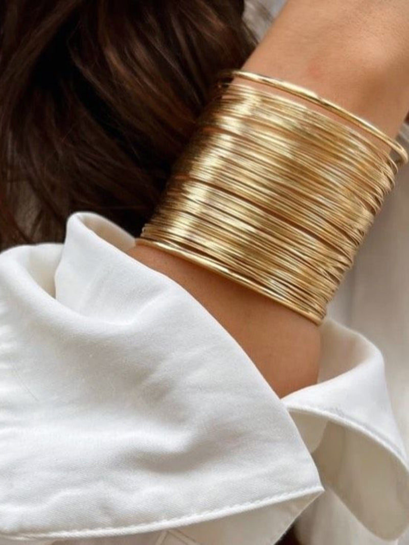 Gold Wired Stack Cuff Bracelet – 18K Gold Plated Stainless Steel