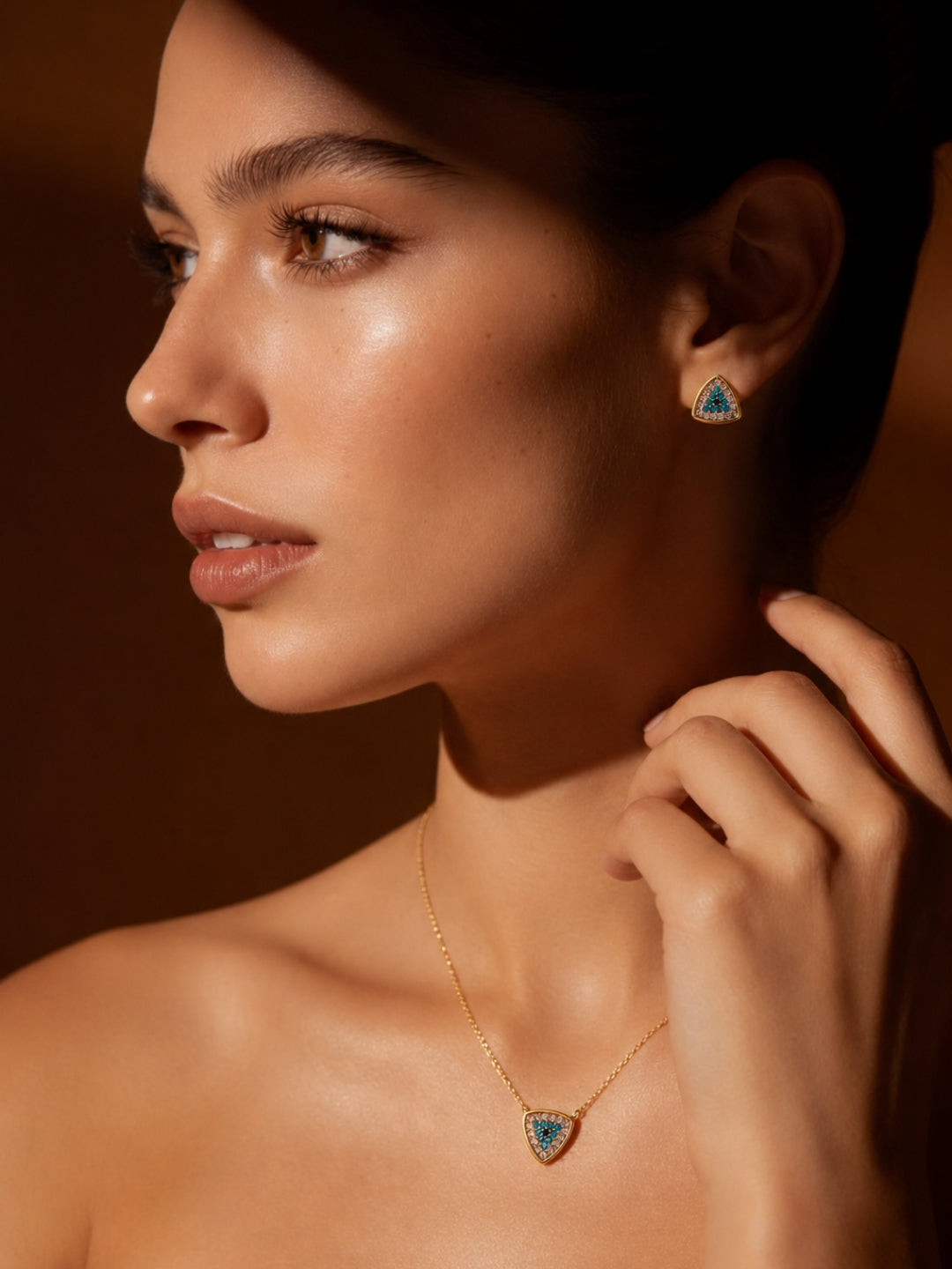 Talismano Triangolo Evil Eye Necklace & Earring Set, 18K Gold-Plated