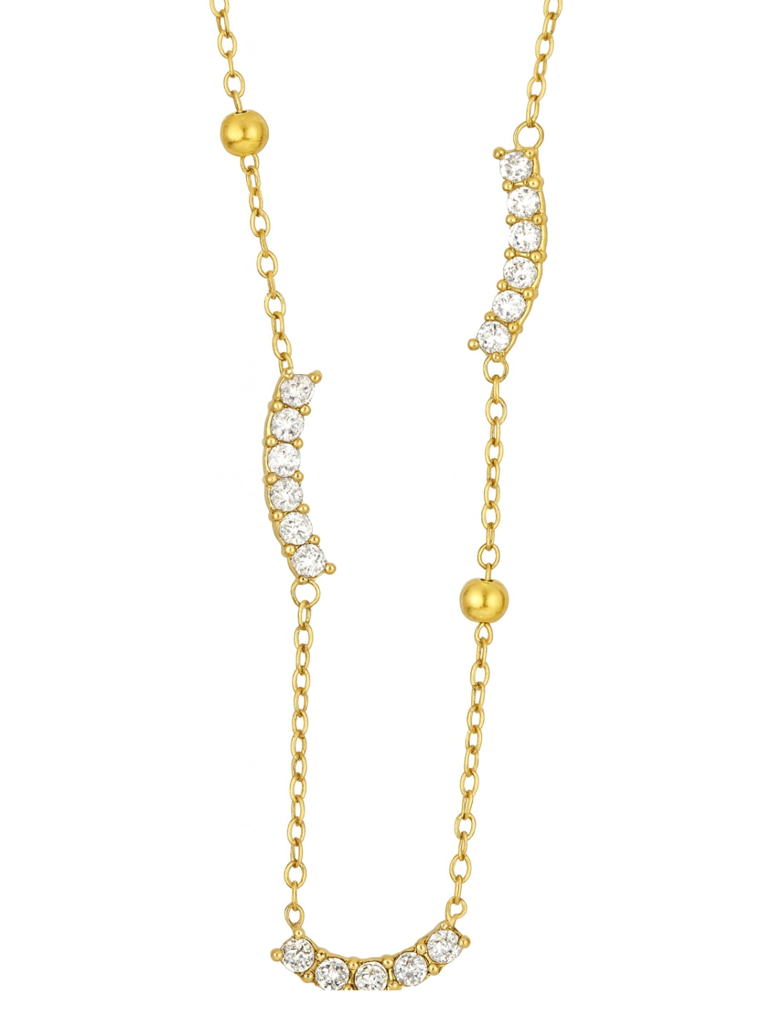 Curve Studded Bead Neckpiece – 18K Gold, CZ, Anti-Tarnish Jewelry