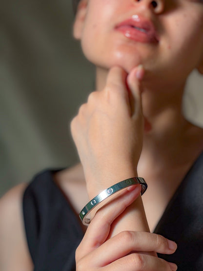 Classic Silver Lock Bangle – Designer-Inspired Statement Bracelet