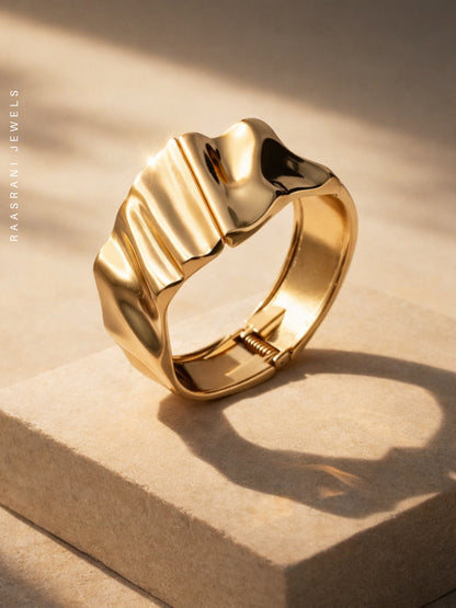 Matte Sculptural Broad Cuff Bracelet | 18K Gold Plated Stainless Steel