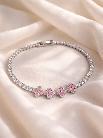 Pink & Silver Clover CZ Bracelet | Anti-Tarnish Everyday Bracelet