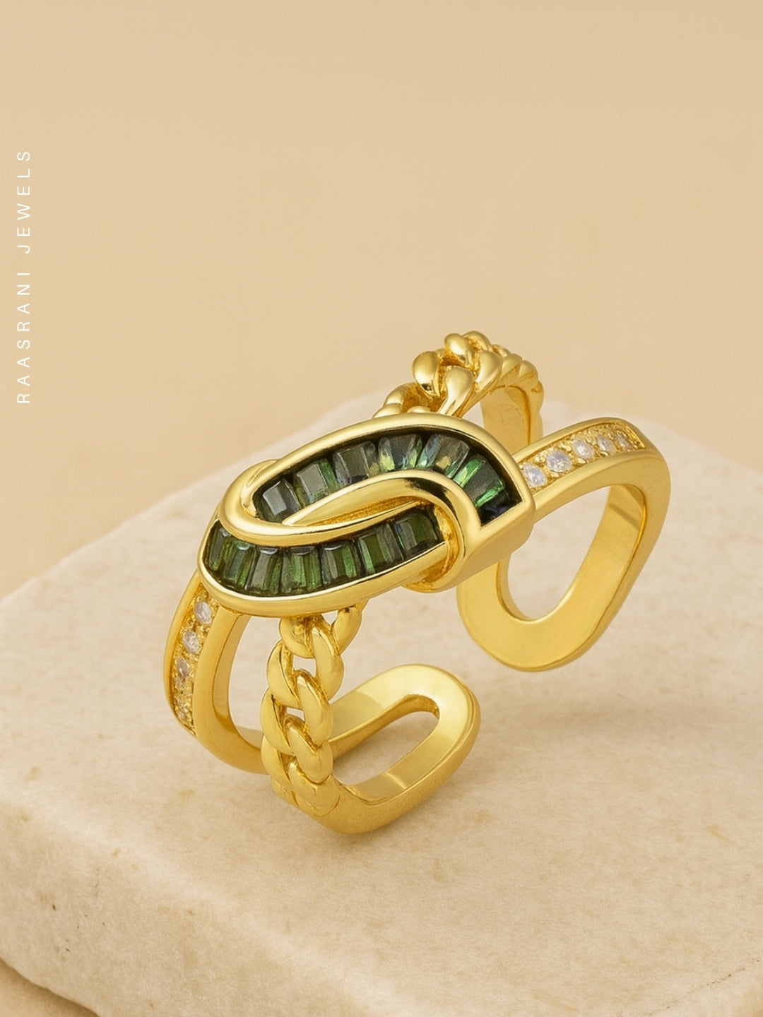 Emerald Criss Cross Adjustable Ring – 18K Gold Plated Stainless Steel