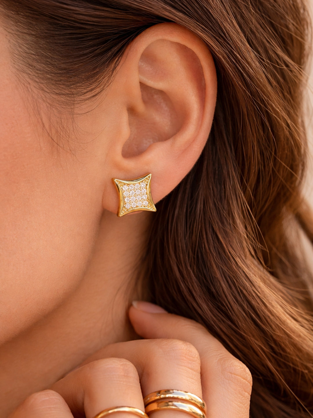 Quad Star CZ Stud Earrings – 18K Gold Plated Anti-Tarnish Studs