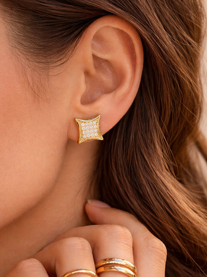 Quad Star CZ Stud Earrings – 18K Gold Plated Anti-Tarnish Studs