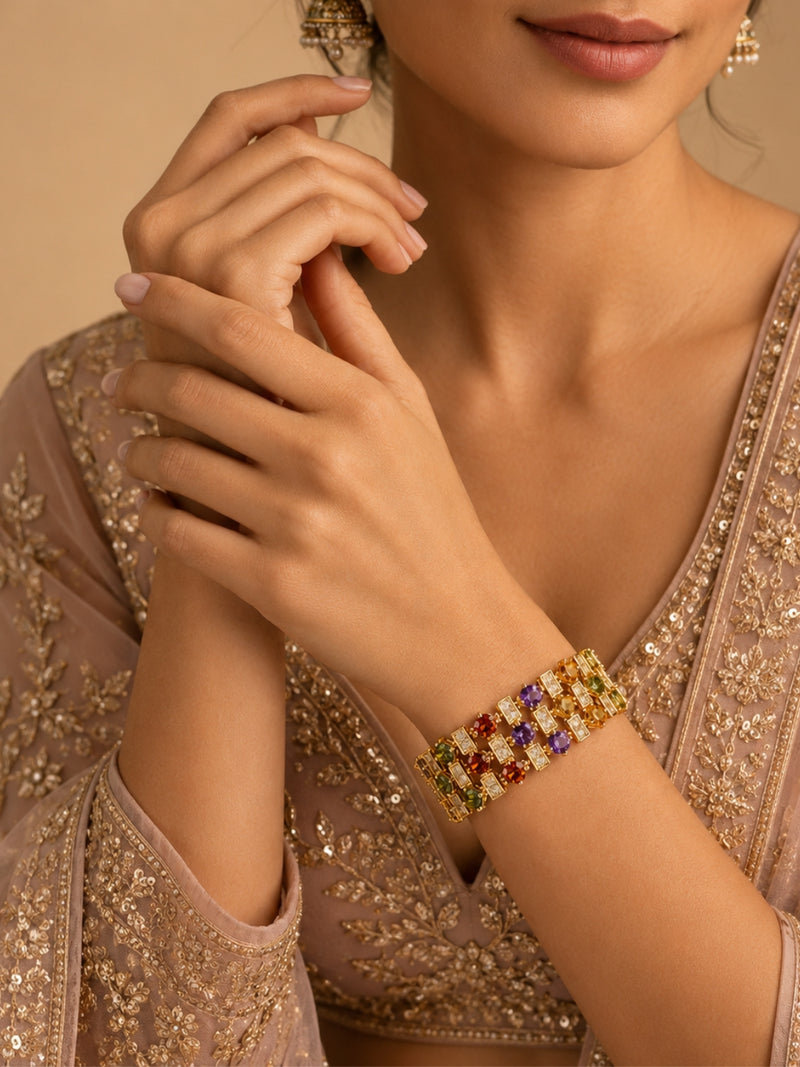 Jewel Tone Multi-Row Link Bracelet, 18K Rose Gold-Plated