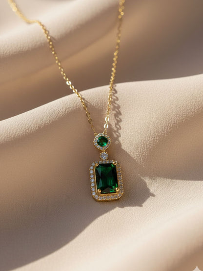 Emerald Moissanite Pendant Chain | 18K Gold Plated, Anti-Tarnish Jewelry