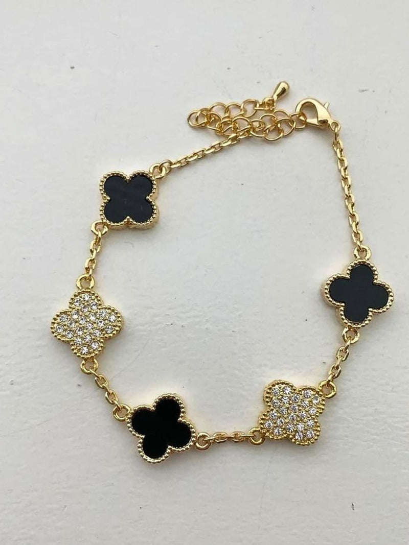 Éternité Quatrefoil Bracelet, 18K Gold-Plated - Black