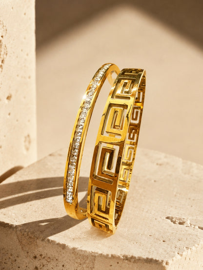 Row-Set Shine & Greek Key Cut-Out Bangle Duo