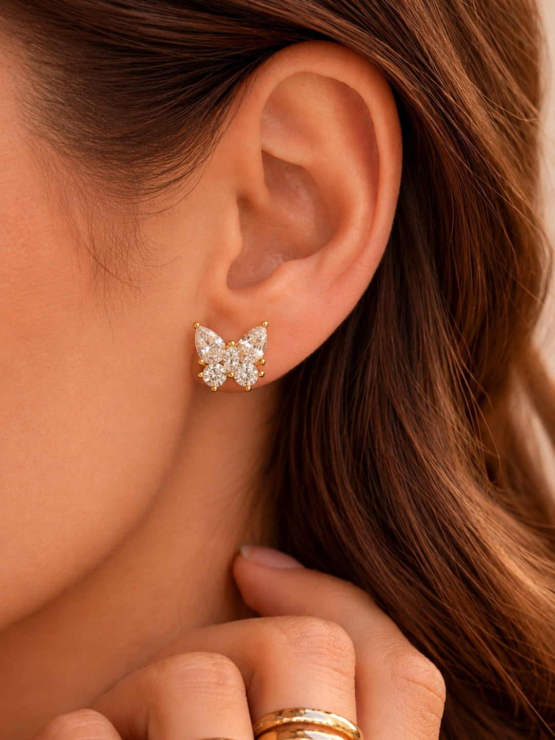 Butterfly CZ Stud Earrings in 18K Gold | Anti Tarnish Stainless Steel