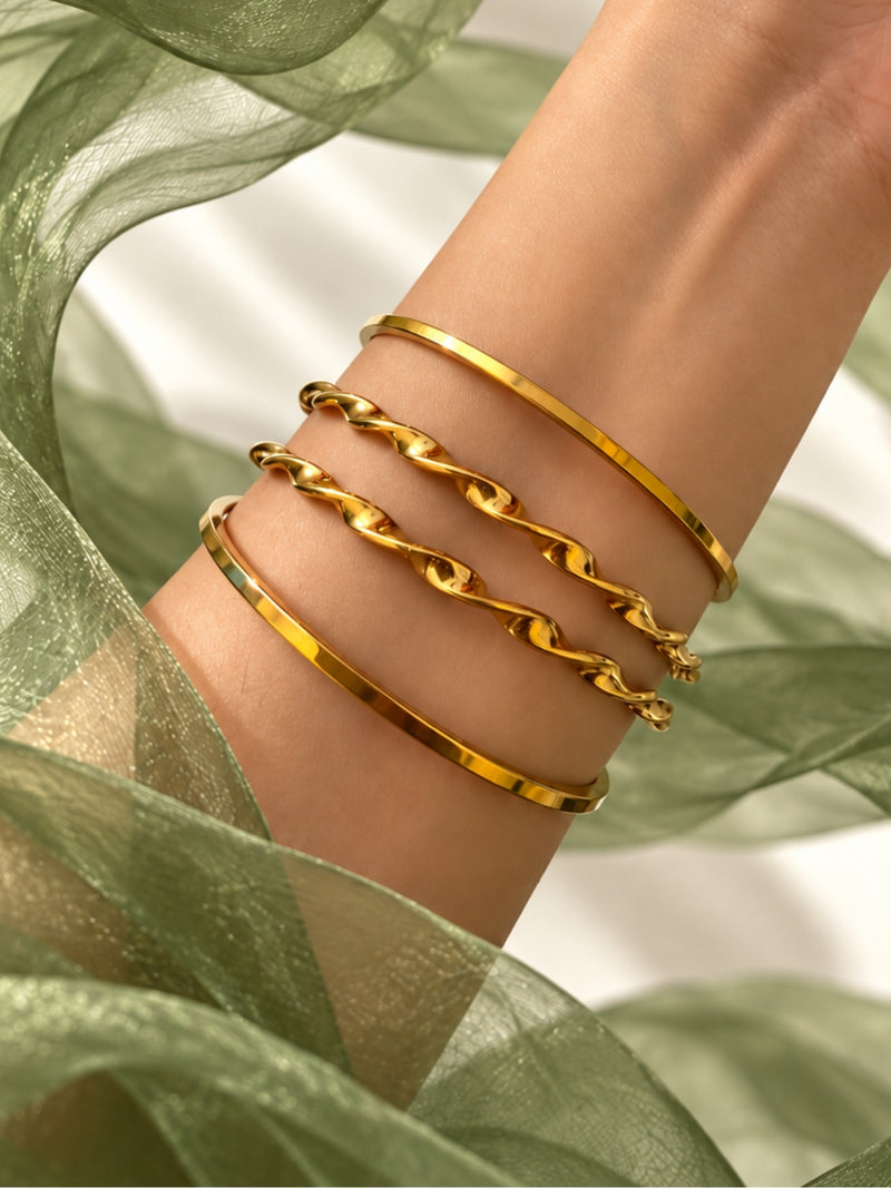 18K Gold Plated Twisted Stacking Bangles Set – Stainless Steel