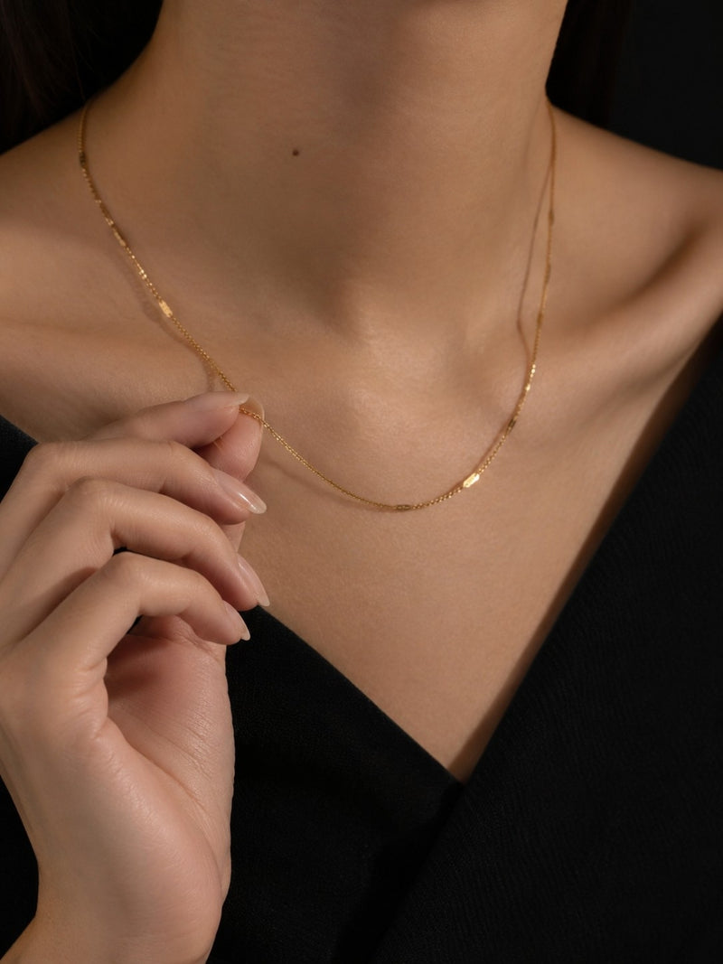 18K Gold Designer Slim CZ Chain Necklace | Waterproof & Anti Tarnish
