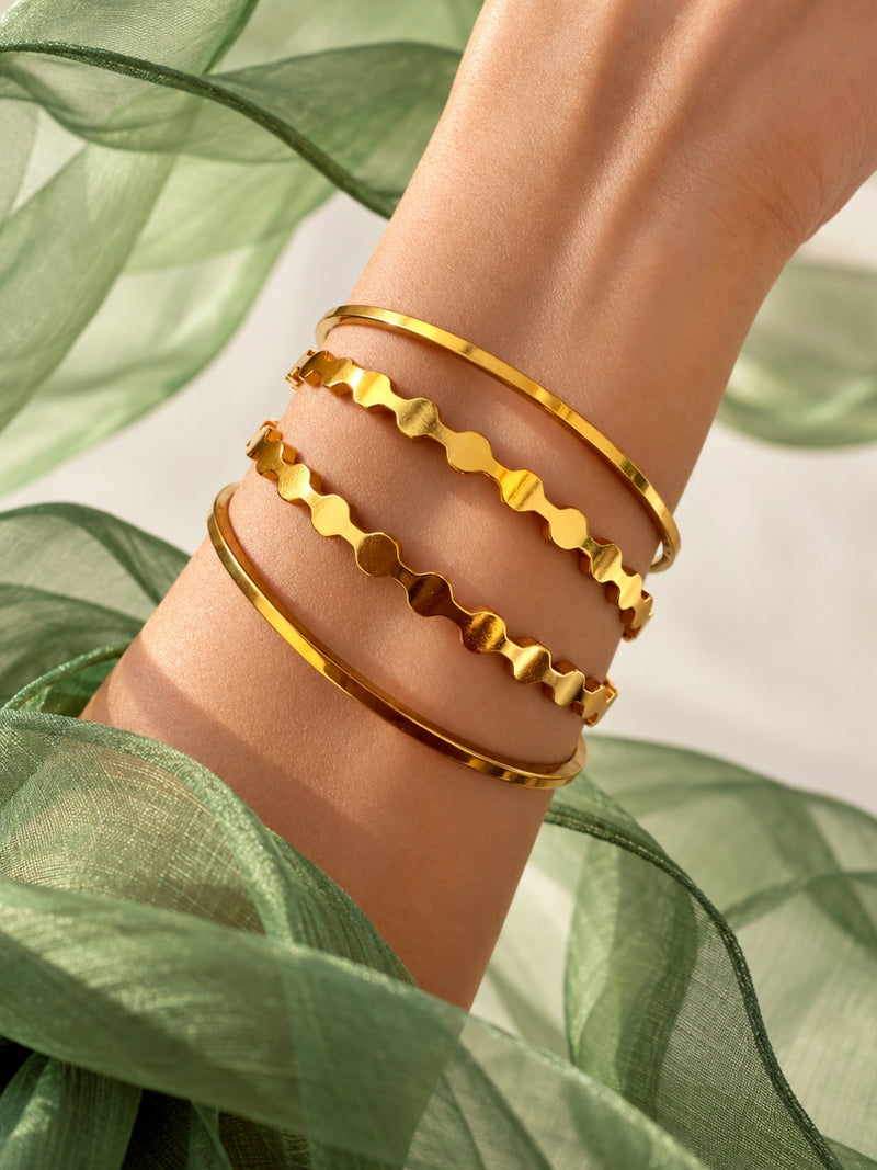 18K Gold Plated Disc Link Stacking Bangles Set | Stainless Steel