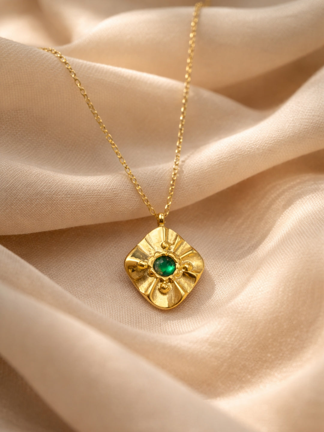 Emerald Glow Gold Chain | 18K Gold Plated Green Stone Necklace