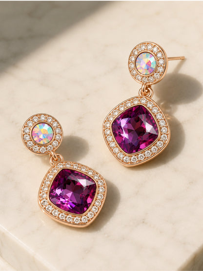 Orchid Halo Drop Earrings, 18K Rose Gold-Plated