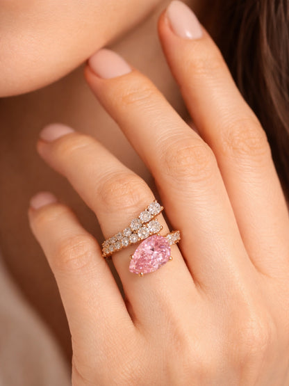Pink Moissanite & AD Rose Gold Designer Ring | Adjustable