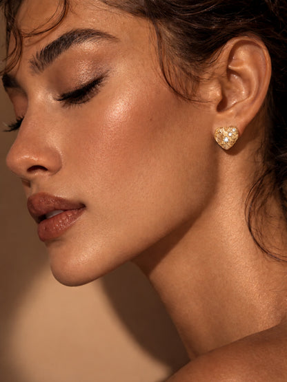 Textured Heart Hoop Earrings – 18K Rose Gold CZ Anti-Tarnish