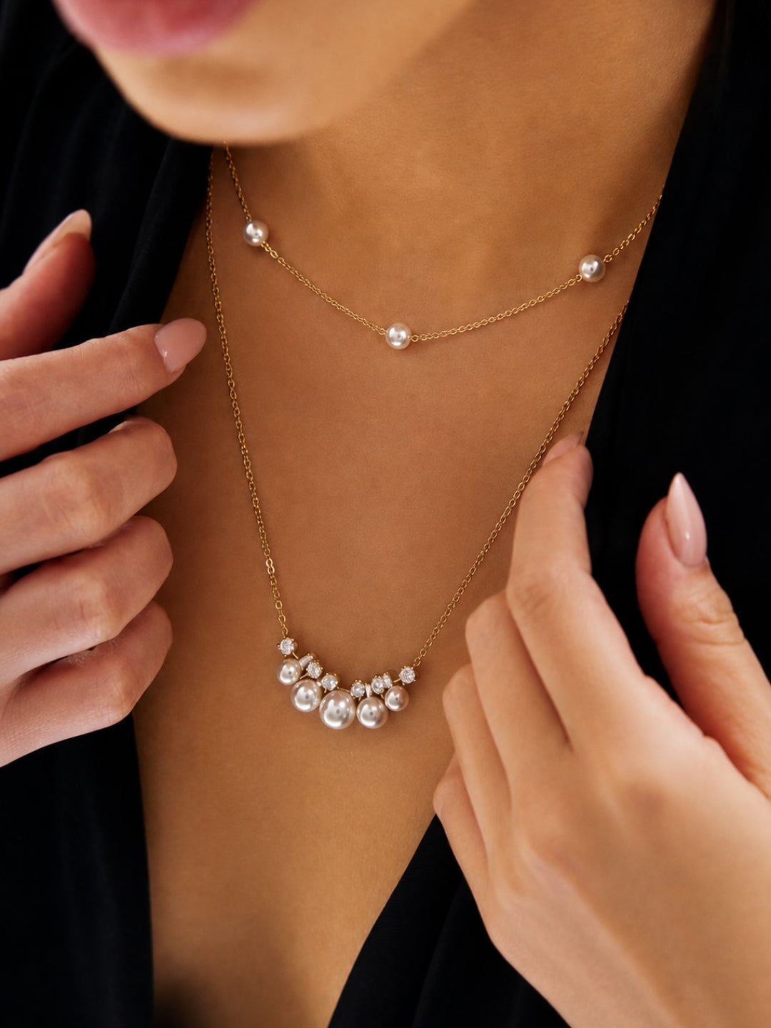 Layered Pearl Necklace Set (Set of 2) | 18K Gold Plated Stainless Steel