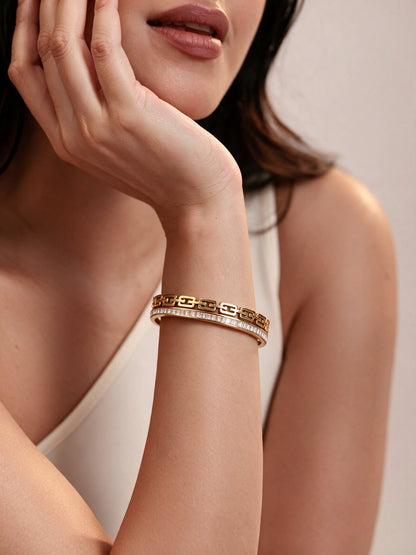 White CZ Double Gold Plated Cuff Bracelet