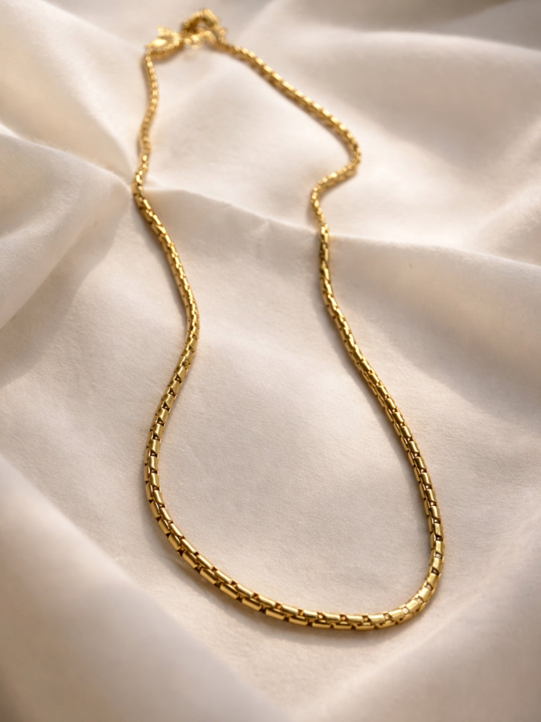 18K Gold Plated Box Chain Necklace – Anti Tarnish Stainless Steel